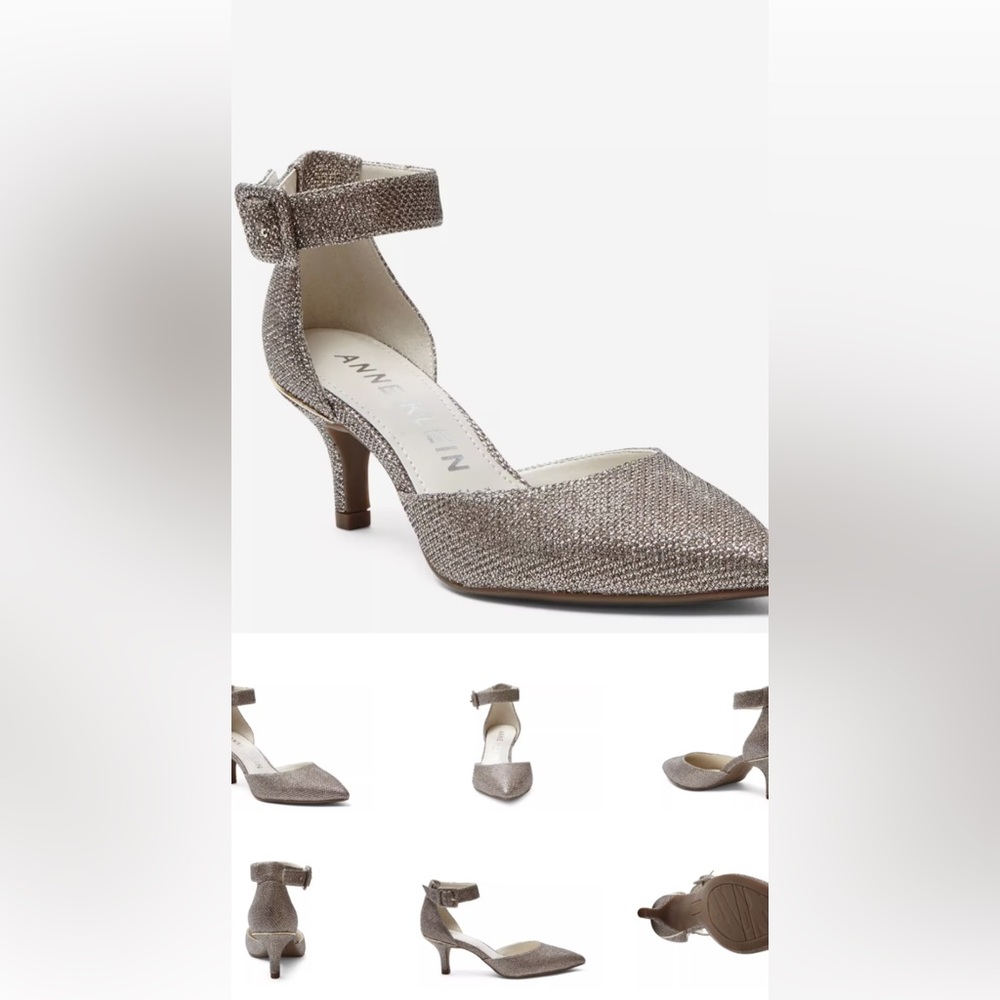 Anne Klein Glittering Silver Kitten Heels size 10